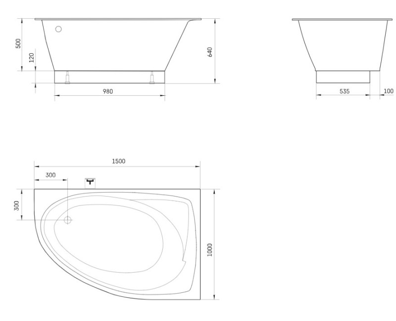 Vanna Paa TRE A Akmens masas 1500x1000mm kreisā, Balta