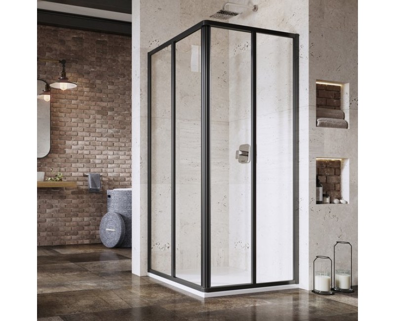 Dušas kabīne Ravak SRV2+SRV2 80cm H=195cm Melns + Caurspīdīgs