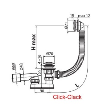 Vannas sifons Ravak 800 C-C K / K, darbināms ar mehānismu Click-Clack, hroms X01472