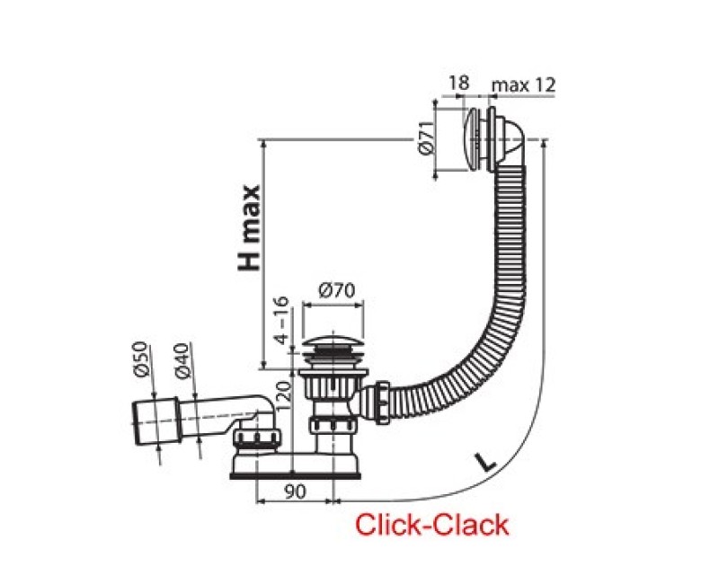 Vannas sifons Ravak 800 C-C R/R Click-Clack, hroms