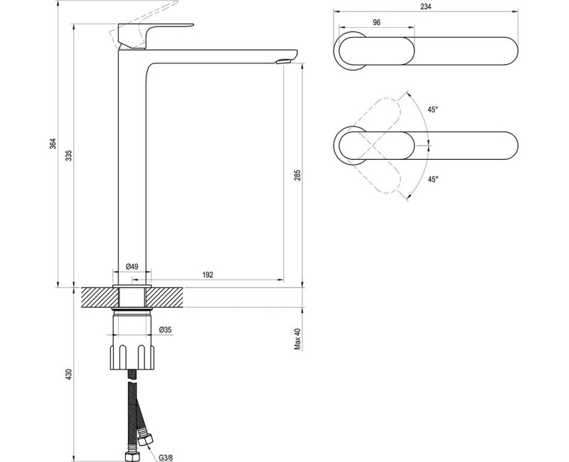 Izlietnes maisītājs Ravak Eleganta EL 015.20BLM Wash. tap 335 mm Melns Matēts