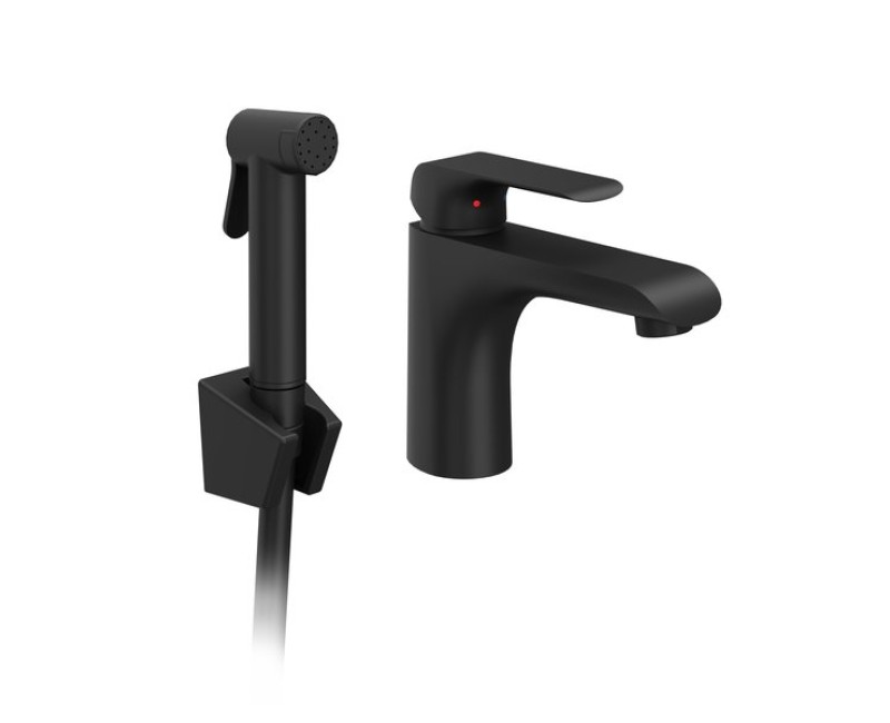Izlietnes maisītājs Ravak Flat FL 112.20BL ar Bidetta 150 mm with bidet shower, melns
