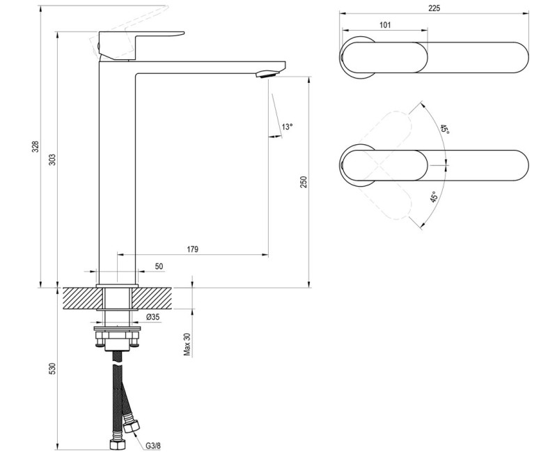 Izlietnes maisītājs Ravak Chrome CR II 015.20BL mm  Melns