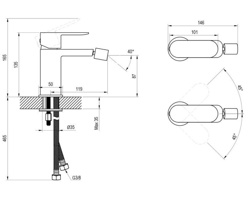 Смеситель для биде Ravak Chrome CR II 056.00CR 135 мм Хром