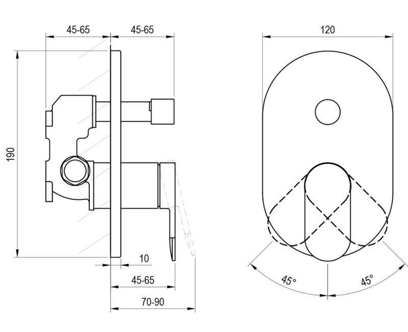 Смеситель для душа Ravak Chrome CR II 065.20BL.O2.RB070 Undersplash (предназначен для R-box) черный