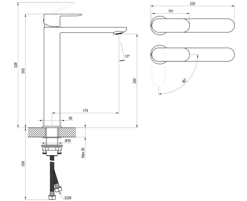 Izlietnes maisītājs Ravak Chrome CR II 015.21BL  BeCool 300 mm  Melns