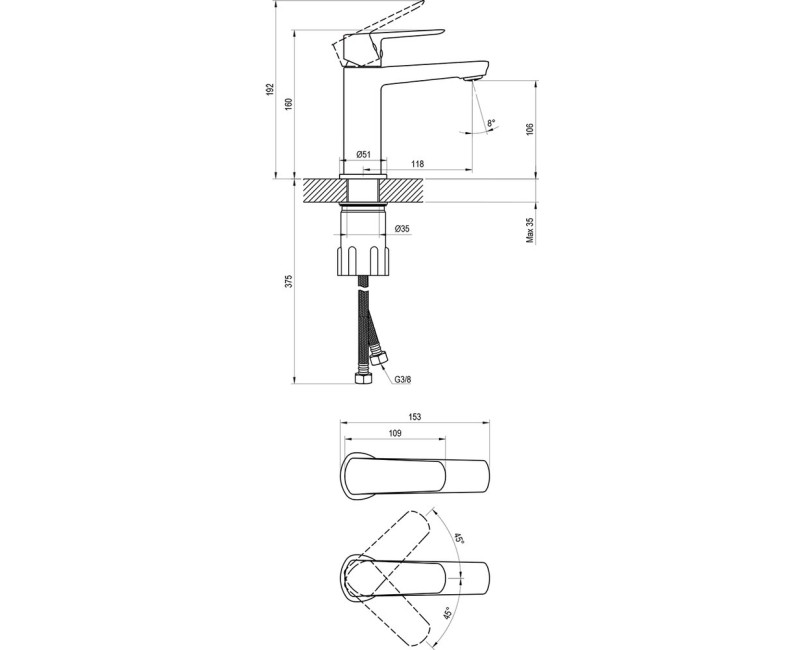 Izlietnes maisītājs Ravak Life LF 012.20BL160 mm, Melns