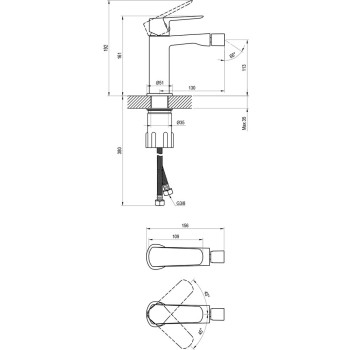 Bidē maisītājs Ravak Life LF 056.20BL Bidēt tap 160 mm Melns