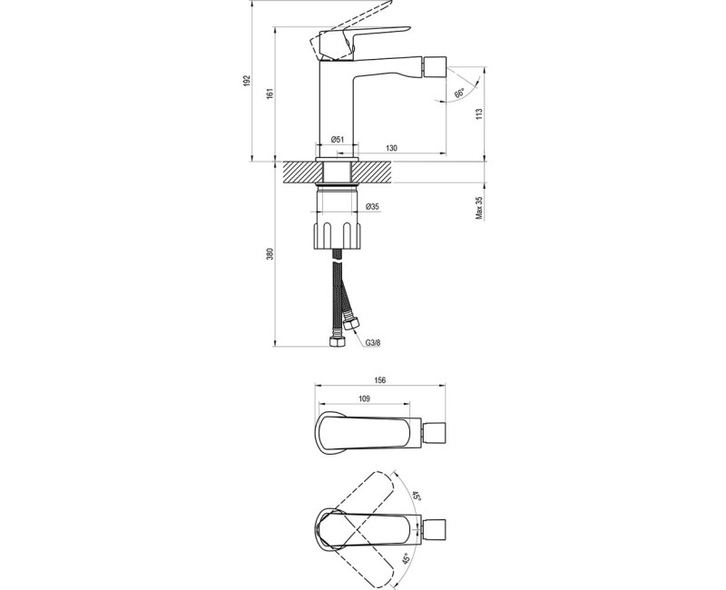 Bide maisītājs Ravak Life LF 056.20BL Bidet tap 160 mm Melns