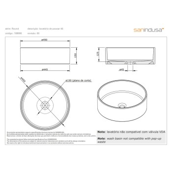 Vannas istabas izlietne Sanindusa Round 45 uzliekamā 45cm  Balta / Zelta Satīna 108990B44