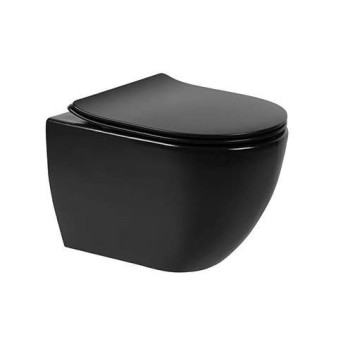 Подвесной унитаз Sanindusa SANIBOLD Rimfree с крышкой Soft Close Easyclip Slim, черный матовый