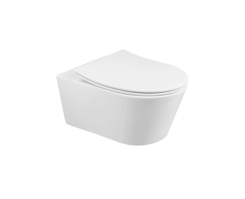 Pakabinamas Tualeto Podas Sanindusa Urb.y 52 Rimfree su Soft Close Easyclip Slim dangčiu, Baltas