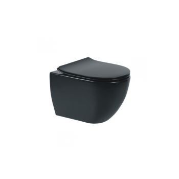 Piekaramais Tualetes Pods Sanindusa Urb.y 52 Rimfree ar Soft Close Easyclip Slim  vāku, Melns Matēts