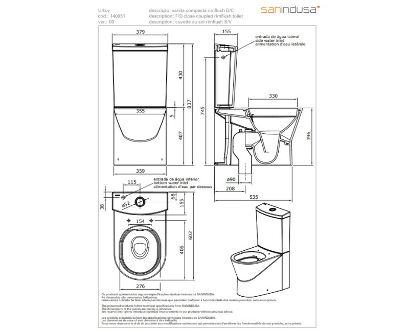 Унитаз Sanindusa Urb.y Rimfree с крышкой Soft Close Easyclip, Белый