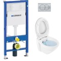 Tualetes poda komplekts Geberit Duofix  ar Sanindusa Cetus 52 Rimfree podu, Soft Close easyclip vāks, Hromētu matēta poga Delta01