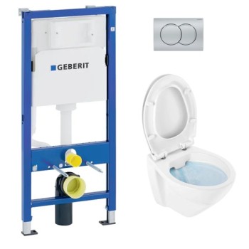 Tualetes poda komplekts Geberit Duofix ar Cetus 52 Rimfree podu, Soft Close easyclip vāks, Hromētu matēta poga Delta01