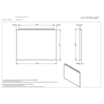 Vannas panelis Sanindusa 70cm Balts