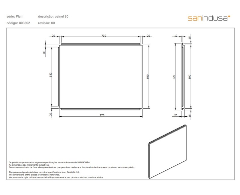 Vannas panelis Sanindusa Plan 80cm Balts