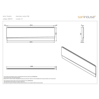 Vannas panelis Sanindusa 190cm Balts