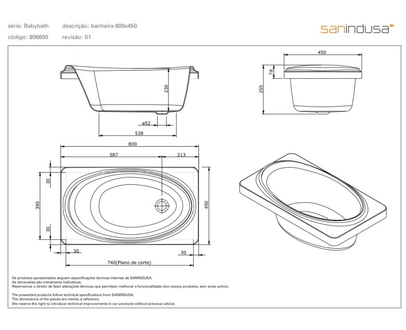 Ванна Sanindusa Babybath 80x45см Белый
