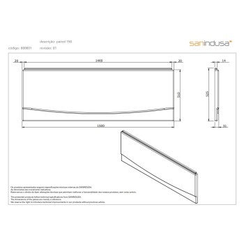 Vannas panelis Sanindusa 150cm Balts