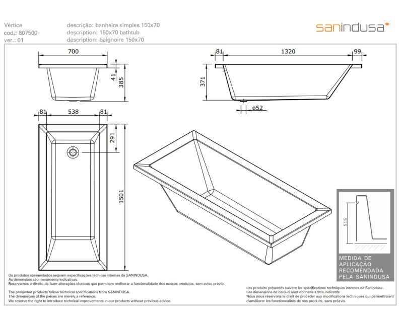 Vanna Sanindusa Vertice 150x70cm Balta