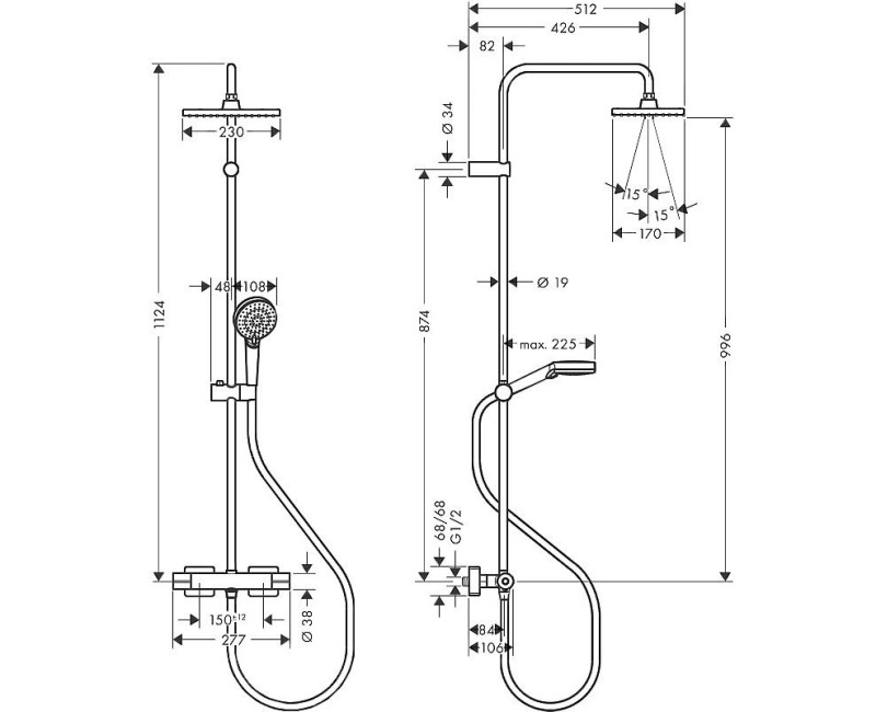 Dušas sistēma Hansgrohe Vernis Shape 230 ar termostatu, melna