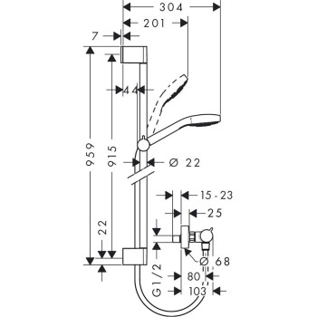 Dušas komplekts Hansgrohe Croma Select E Vario ar dušas stieni 0.90m un termostatu, balts/Hromēta