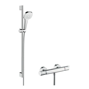 Dušas komplekts Hansgrohe Croma Select E Vario ar dušas stieni 0.90m un termostatu, balts/Hromēta