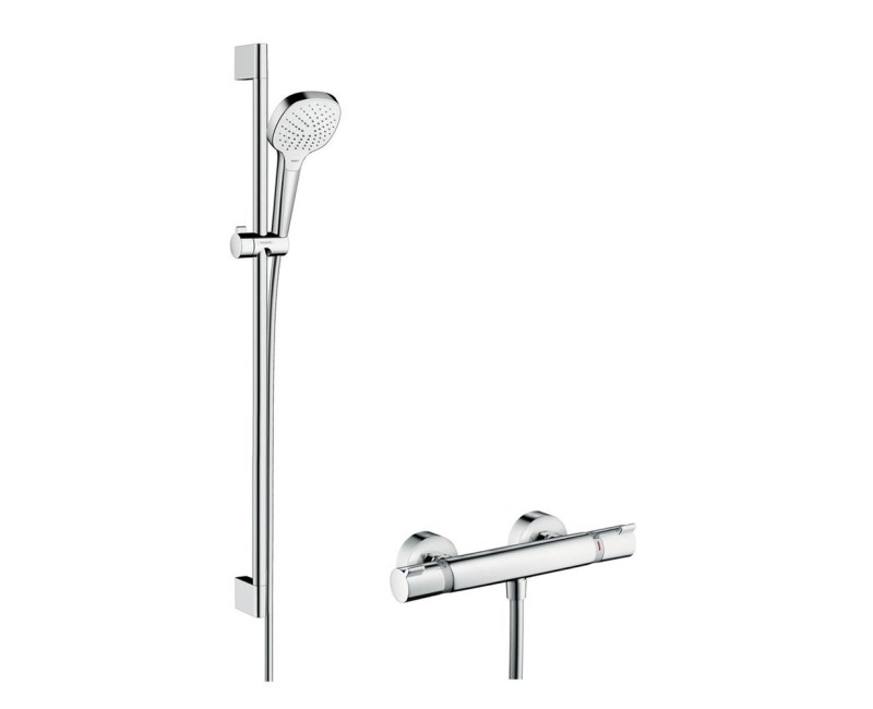 Dušo komplektas Hansgrohe Croma Select E Vario su dušo stovu 0.90m ir termostatu, baltas/nikeliuotas
