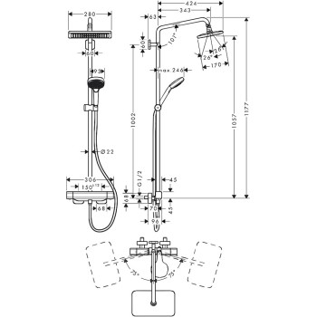 Dušas sistēma Hansgrohe Croma E 280 1jet ar termostatu, Hromēta