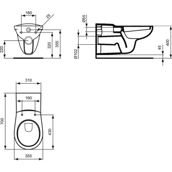 Ideal Standard CONTOUR 21 pakabinamas tualetas, žmonėms su judėjimo sutrikimais