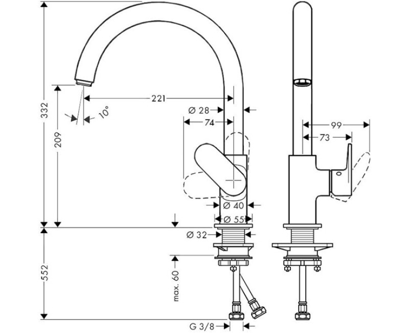 Virtuves maisītājs Hansgrohe Vernis Blend M35 210, ar grozāmu snīpi, hroms