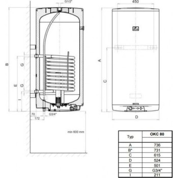 Kombinētais ūdens sildītājs (Boilers) Dražice OKC-80 L 2kW 7kW vertikāls