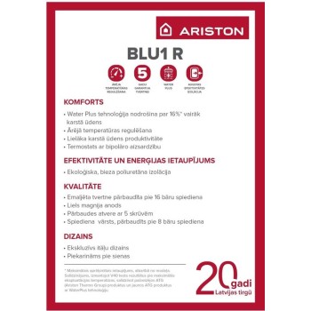 Elektriskais Ūdens Sildītājs (Boilers) ARISTON BLU1 R 50 V 1.5kW 50L vertikāls (3201890)