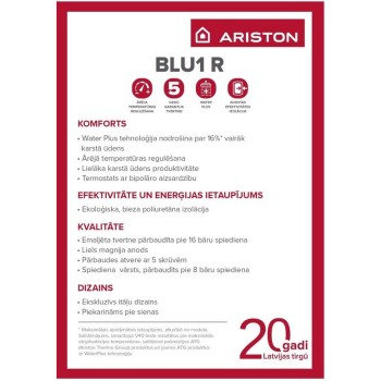 Elektriskais Ūdens Sildītājs (Boilers) ARISTON BLU1 R 100 H 1.5kW 100L horizontāls (3201894)