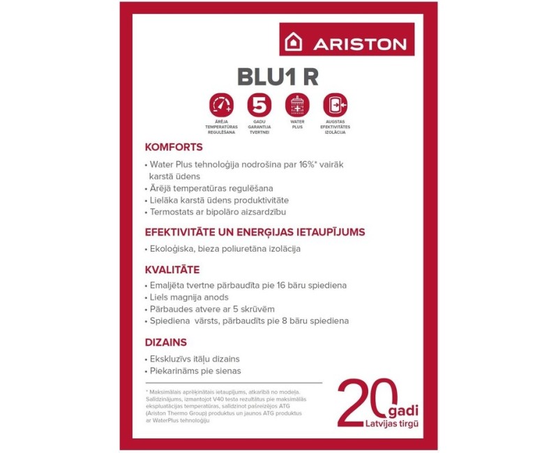 Водонагреватель Ariston BLU1 R 100L, горизонтальный