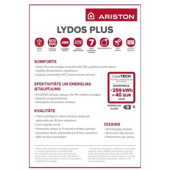 Elektriskais Ūdens Sildītājs (Boilers) ARISTON LYDOS PLUS 100V 1.8kW 100L vertikāls (3201871)