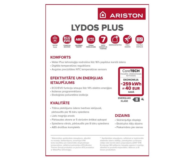 Elektriskais Ūdens Sildītājs (Boilers) ARISTON LYDOS PLUS 100V 1.8kW 100L vertikāls (3201871)