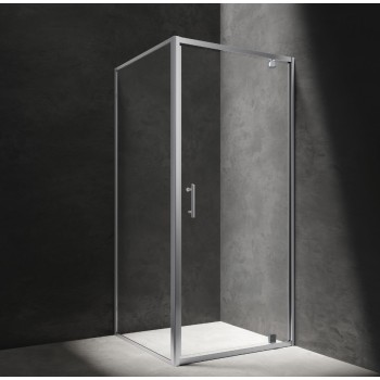Dušas kabīne Omnires S, kvadrātveida, ar veramām durvīm, 80 × 80 cm, hromēti profili, caurspīdīgs stikls S-80KCRTR