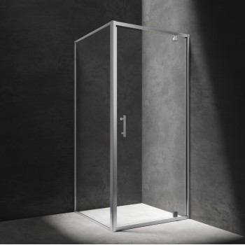 Dušas kabīne Omnires S, kvadrātveida, ar veramām durvīm, 90 × 90 cm, hromēti profili, caurspīdīgs stikls S-90KCRTR