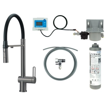 Virtuves izlietnes maisītājs Deante Magnetic ar  filtrācijas komplektu, elastīgu izteku, titāns BRMFD75M