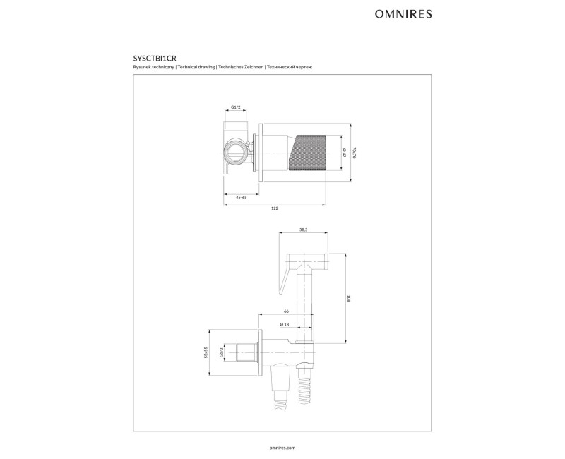 Bidē sistēma OMNIRES CONTOUR, iebūvējams, hroms