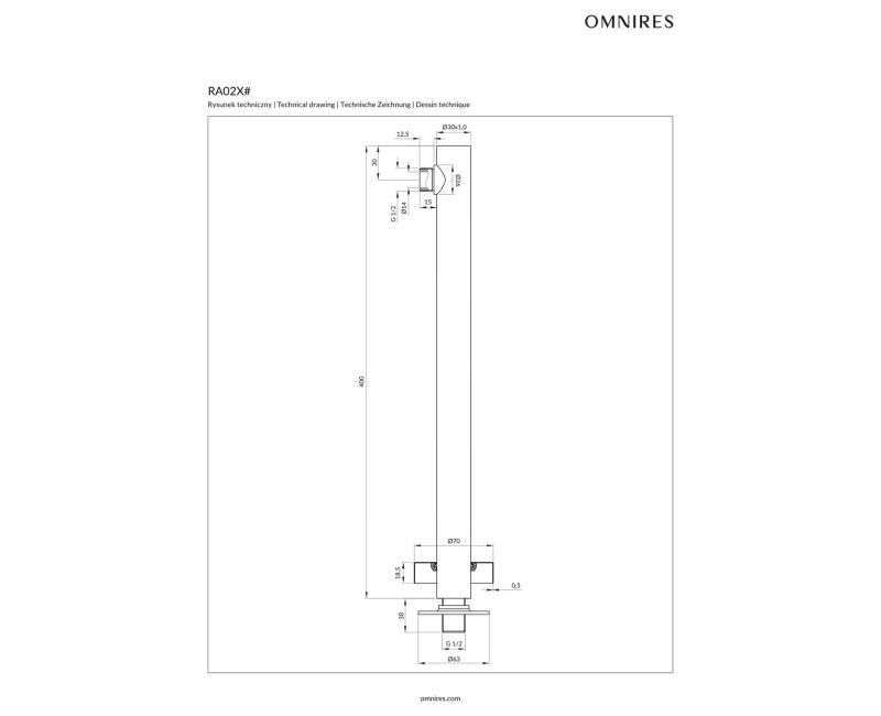 Dušas galvas turētājs OMNIRES SHOWER ARM, pastiprināts sienas montāžas, 40 cm, hroms