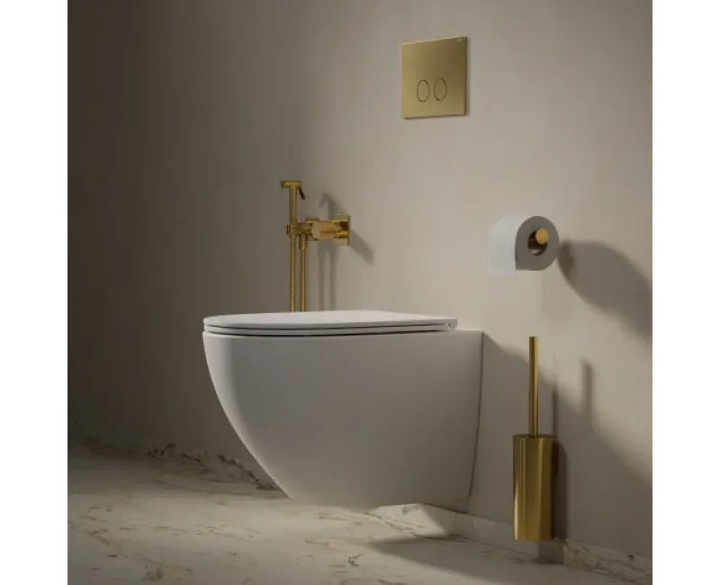 Piekaramā tualetes poda montāžas rāmis OMNIRES ECO FLUSH SET STRONGFRAME ar Eco skalošanu, ar skalošanas vadības plāksni STEEL-R45, matēta zelta tonis