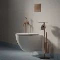 Brīvi stāvošs tualetes papīra un poda birstes turētājs OMNIRES MODERN PROJECT ar plauktu, matēts varš