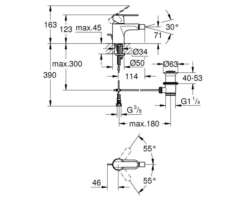 Bidē maisītājs Grohe Get, ar vārstu, hroms, 32885000 NEW