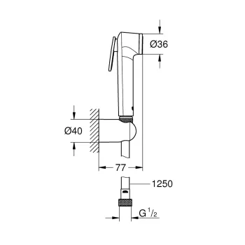 Bidetta klausule Grohe Tempesta-F, ar turētāju un 1.25 m šļūteni, hroms, 27513001 NEW