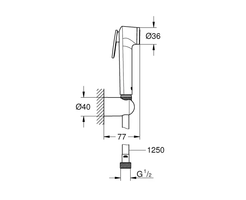 Бидетная насадка Grohe Tempesta-F, с держателем и шлангом 1.25 м, хром, 27513001