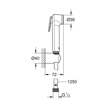 Bidetta klausule Grohe Tempesta-F, ar turētāju un šļūteni 1.25 m, matēta Hard Graphite, 27513AL1 NEW